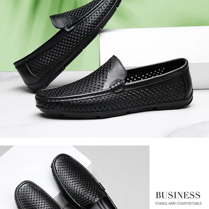 Mocassini da uomo in vera pelle traspirante con suola in gomma, scarpe casual slip-on, mocassini da uomo traforati