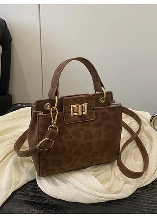 Elegante Mini Borsa a Tracolla con Manico Superiore, Chiusura Dorata, Versatile Borsa in Finta Pelle Scamosciata e Pelle per Uso Quotidiano Femminile