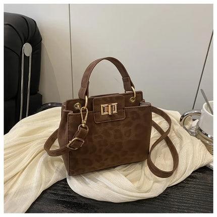 Elegante Mini Borsa a Tracolla con Manico Superiore, Chiusura Dorata, Versatile Borsa in Finta Pelle Scamosciata e Pelle per Uso Quotidiano Femminile