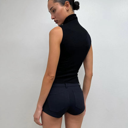 Tank Summer Women's Black Ultra-Short Shorts, Low-Waist Tight-Fitting Hot Pants, Suitable for All Kinds of Basic Styles with Camisoles and Short Sleeves PlatiNum