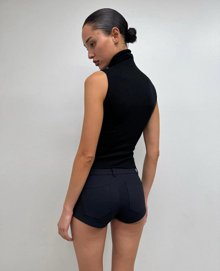 Tank Summer Women's Black Ultra-Short Shorts, Low-Waist Tight-Fitting Hot Pants, Suitable for All Kinds of Basic Styles with Camisoles and Short Sleeves PlatiNum