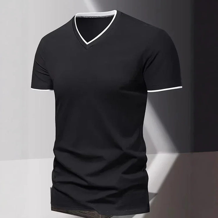 T-shirt da uomo a maniche corte con scollo a V, T-shirt sportiva e casual da uomo, Maglietta basic tinta unita semplice e di tendenza