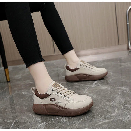 New Women's Shoes 2024 Spring Thick Sole Elevated Shoes Sports Shoes Women's Shoes Student Street Casual Board Shoes PlatiNum