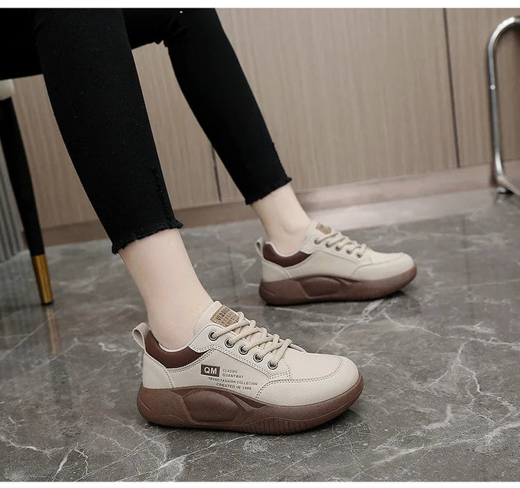 New Women's Shoes 2024 Spring Thick Sole Elevated Shoes Sports Shoes Women's Shoes Student Street Casual Board Shoes PlatiNum
