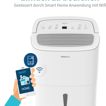 SHINCO 30L Deumidificatore Elettrico per 105 m3 (35 m2), WiFi, Risparmio Energetico, Ripristino Automatico, Asciugatura del Lavanderia, Temporizzatore 24H