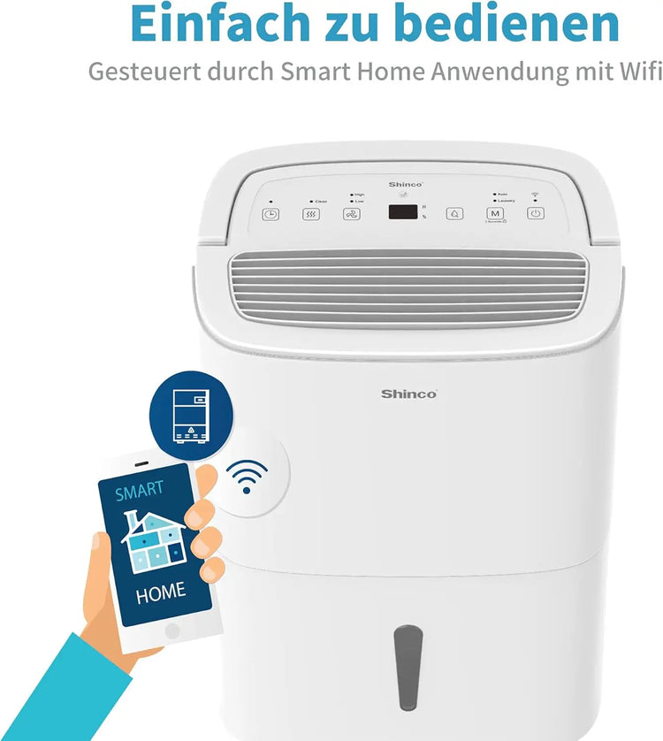 SHINCO 30L Deumidificatore Elettrico per 105 m3 (35 m2), WiFi, Risparmio Energetico, Ripristino Automatico, Asciugatura del Lavanderia, Temporizzatore 24H