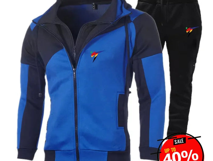 2025 Spring Autumn WTF World Taekwondo Federation Print Men's Popular Splicing Zip Hoodies+Solid Color Drawstring Sweatpants Set PlatiNum