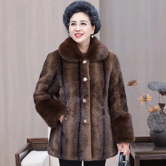 2025 Women High-end Casual Mink Warm Top Autumn Winter Lady Fashion New Outwear Korean Middle Aged Mother Large Size 6XL Jacket