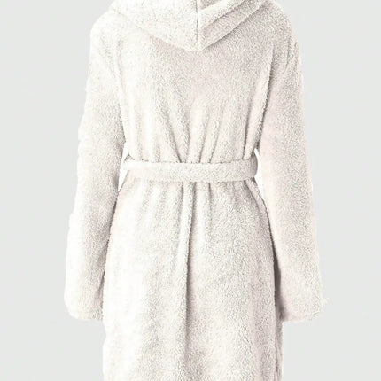 1 pezzo di vestaglia da donna con cappuccio in tinta unita con cintura, pigiama in pile accogliente e caldo per la casa in autunno e inverno.