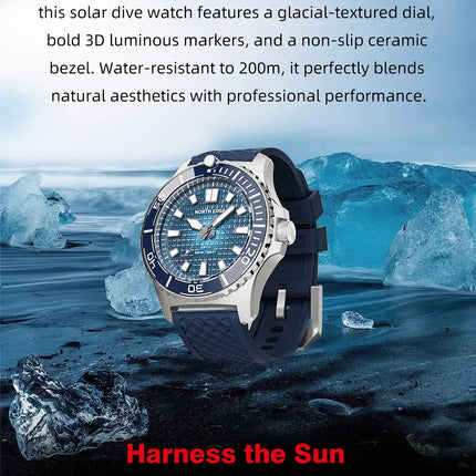 NORTH EDGE NEW Design ABYSS Solar Powered Dive Quartz Wristwatch 200M Waterproof Sports Diving Watch 316L Soft Strap Men Watches