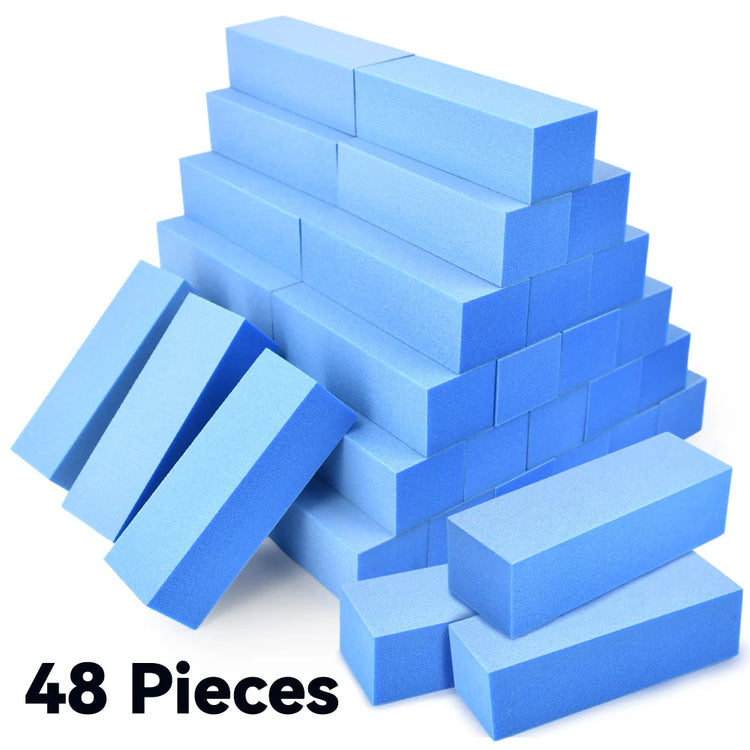 24/48PCS Nail Buffer Blocks 180/180/240 Grit Professional Salon 3 Way Blue Buffing Blocks for Manicure