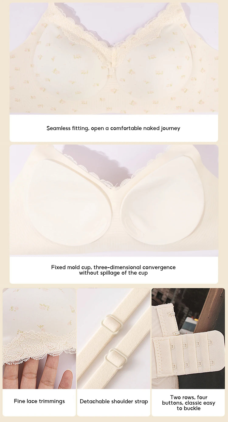 FallSweet French Floral Wireless Push Up Bra for Women Sweet Lace Bralette with Small Breasts Anti-sagging Brassiere Lingerie
