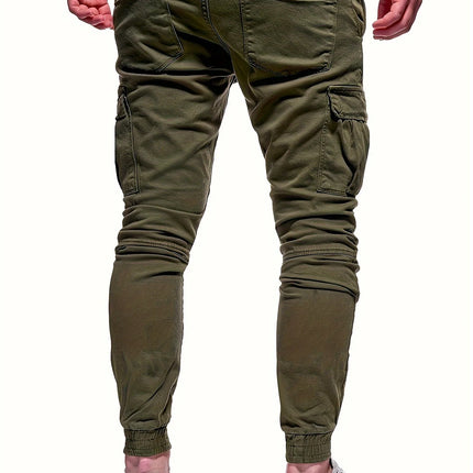 Men's drawstring loose multi pocket work pants, spring and autumn outdoor, men's work pants
