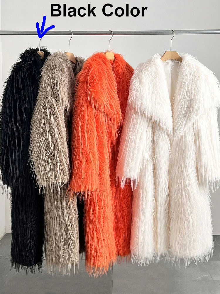 ZADORIN Luxury Designer Tassels Long Black Faux Fur Coat Woman Clothing Winter Big Lapel Fluffy Warm Faux Fur Jacket Outerwears