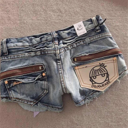 Summer Women Kpop Jean Shorts Abi Y2K 2000s Ripped Denim Hot Pants Grunge Gyaru Japanese American Retro Cyber Punk Harajuku Tide PlatiNum