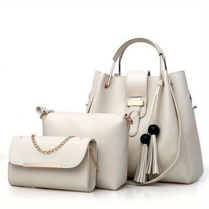 Set di 3 Borse da Donna in Pelle PU: Borsa a Tracolla, Borsa a Mano e Pochette, Combo Elegante per Signore