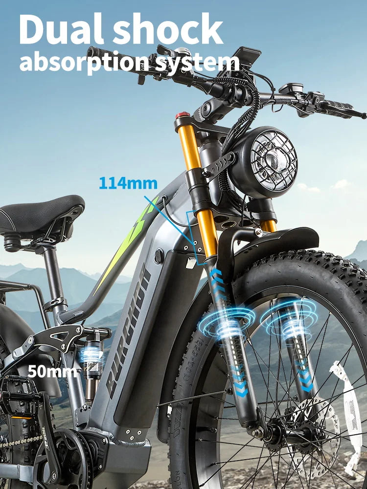 BURCHDA RX80 Bicicletta Elettrica da Montagna 1000W 50KM/H, Batteria al Litio 48V20AH, Pneumatici Fat 4.0 da 26 Pollici, E-Bike per Adulti
