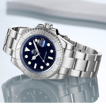 ADDIESDIVE Men's Quartz Watch 200m Waterproof Ceramic Bezel Steel Watch Magnifying Mirror Glass BGW9 Blue Luminous Diving Watch