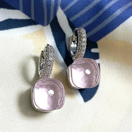 Classic Candy Color Earrings Inlay Transparent Zircon 27Colors Crystal Earrings Platinum Plated Fashion Jewelry For Women PlatiNum