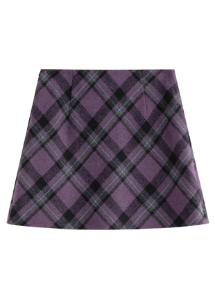 FSLE Autumn Party Skirt High Waist Retro Plaid Knit WoolShort Skirt For Women 2025 Fall Winter New Arrival Y2K Mini A-line Skirt PlatiNum