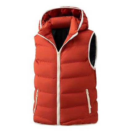 2026 Fall Winter New Men's Fashion Puffer Vest Sleeveless Warm Jacket Hooded Collar Casual Outdoor Waistcoat Plus Size L-5XL