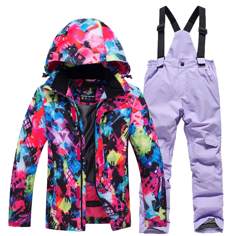 Cheaper, Children's Snow Suit, Snowboard Clothing Sets, Outdoor Wear, Ski Coat and Strap Pant, Kids Costumes, Boy‘s and Girl's
