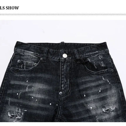 Street Fashion Men Jeans Retro Black Gray Elastic Slim Ripped Jeans Men High Quality Brand Designer Vintage Denim Pants Hombre PlatiNum