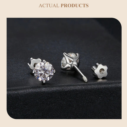 BAMOER Classic Moissanite Earrings, 925 Silver Brilliant 4 Prongs Round Cut Lab Created Diamond Wedding Engagement Earrings PlatiNum