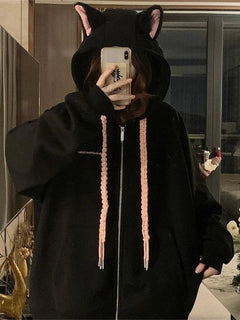 2025 Cute Girls Spring And Autumn New Cute Cat's Ears Hooded Coat Collection Casual Fashion Versatile Trends Lazy Wind