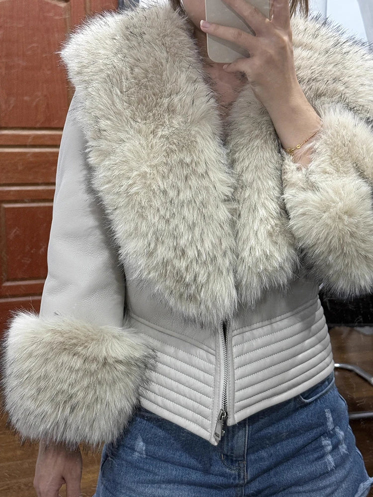 ZADORIN Luxury Winter Faux Raccoon Fur Coat Woman Short Faux Sheepskin Leather Jacket Warm Fur Lined Elegant Woman Clothes Tops