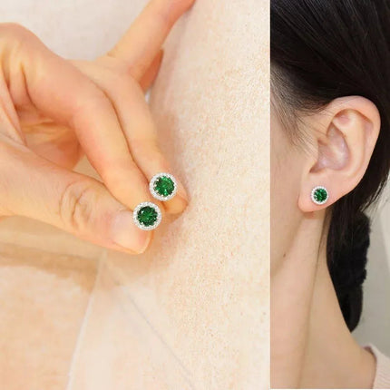 Korean 925 Sterling Silver Cute Round Crystal Stud Earrings for Women S925 Wedding Party Jewelry Gift Aretes De Mujer PlatiNum
