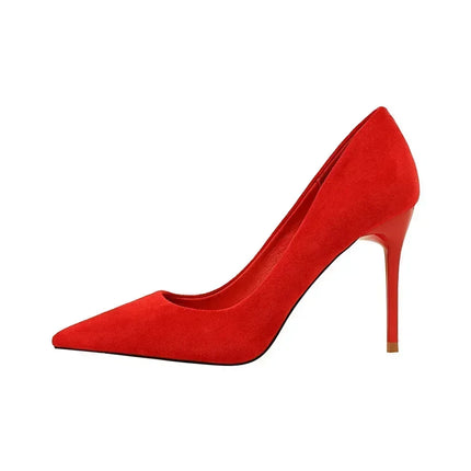 Donne 9 cm Tacchi alti Festa quotidiana Décolleté in pelle scamosciata colorata Scarpins femminili Stiletto Banchetto serale Rosso Giallo Scarpe Plus Size 34-43