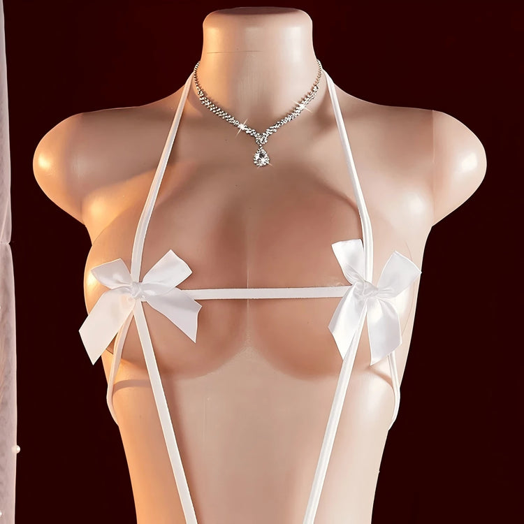 Ladies sexy lingerie, lace-up bow bra, hot style bodysuit, lace-up thong, sexy bow lingerie set, ladies backless