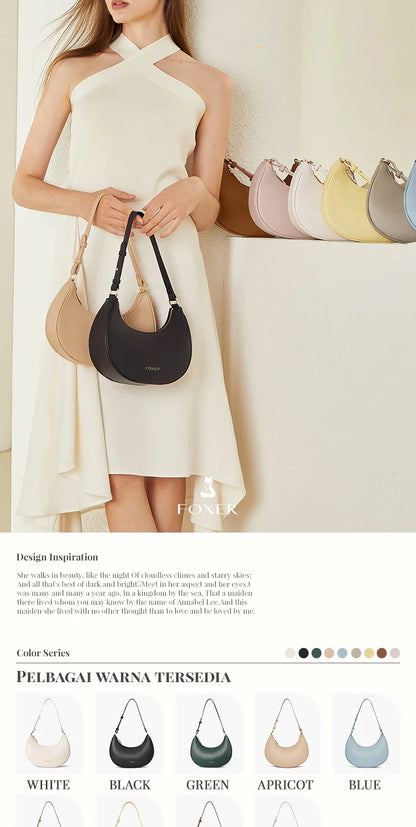 FOXER Brand Women's Shoulder Bag Soft PU Leather Female Handbag Simple Daliy Half-moon Bag Large Capacity Purse New Year Gift