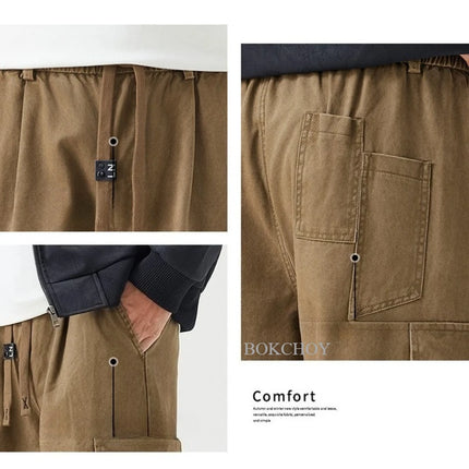 Autumn New Cargo Loose Multi-pockets 100% Cotton Straight Pants for Men Clothing Comfort Zipper Male Trouser GF258113