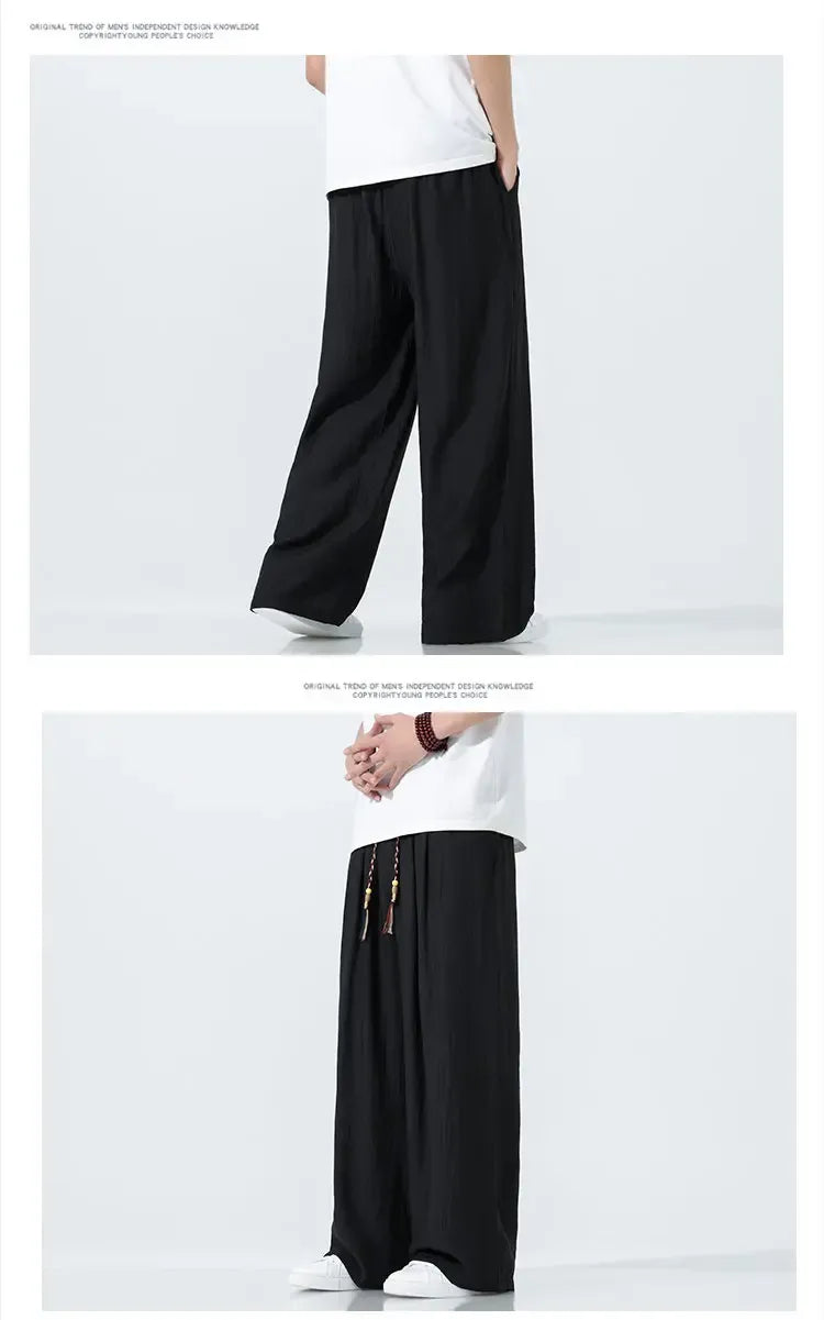 Pantaloni da Uomo a Gamba Dritta Estivi in Seta Ghiacciata, Pantaloni a Gamba Larga Freschi, Nuovi Arrivi di Tendenza, Traspiranti, Stile Cinese, Casual