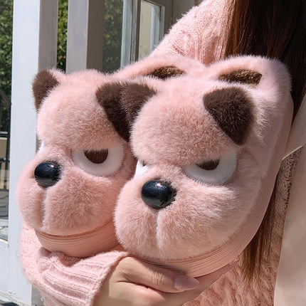 Pantofole da casa per cani simpatico cartone animato da donna Scarpe in cotone antiscivolo con suola spessa calda Donna Autunno Inverno Soffici pantofole in peluche confortevoli