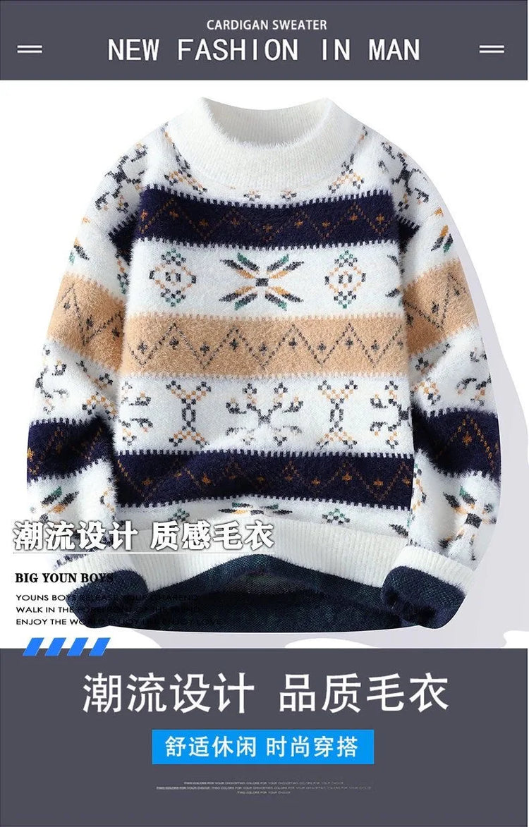 High Quality Sweater New Fashion Trend Printed Thickened Warm Knitted Sweater Autumn/winter Men's Casual Loose Sports top