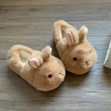Novelty Cartoon Rabbit Slippers For Women Upright Ear Bunny Fluffy Plush Mules Woman Warm Full Back Home Slippers Winter Shoes