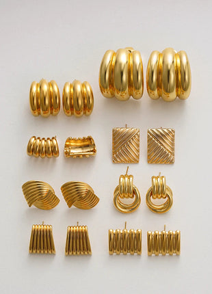 Orecchini a Perno Geometrici a Forma di C Multistrato Placcati in Oro 18K, Antiruggine, in Acciaio Inossidabile per Donne platinumshop
