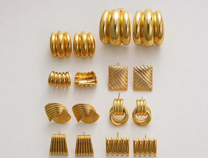 Orecchini a Perno Geometrici a Forma di C Multistrato Placcati in Oro 18K, Antiruggine, in Acciaio Inossidabile per Donne platinumshop