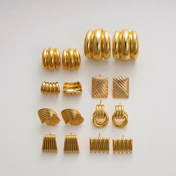 Orecchini a Perno Geometrici a Forma di C Multistrato Placcati in Oro 18K, Antiruggine, in Acciaio Inossidabile per Donne platinumshop