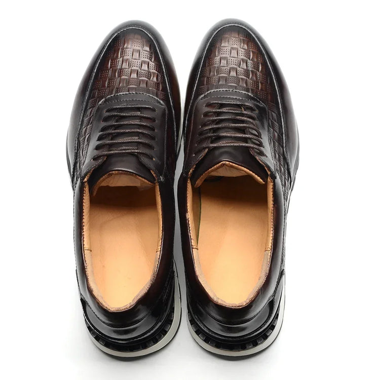 Luxury Autumn Winter Men's Leather Oxford Shoes Plaid Pattern Natural Genuine Leather Lace-up Sneakers Business Casual Shoes