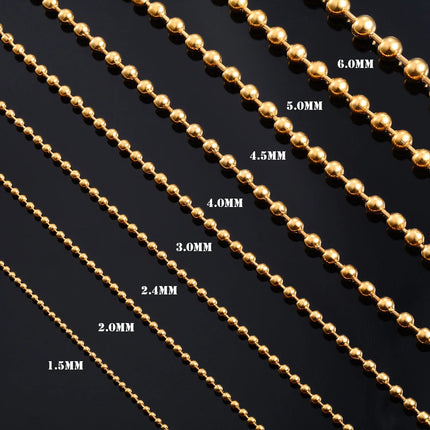 Accessori per gioielli con collana di perline rotonde con catena a sfera in acciaio inossidabile color oro da 1,2 mm-4.0 mm per pendente PlatiNum