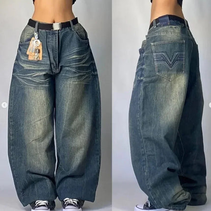 Jeans Boot Cut Retrò Miss Me da Donna, Nuovi Jeans Blu Y2K con Tasche Ricamate, Stile Hip Hop Harajuku Gotico, Pantaloni Larghi Streetwear