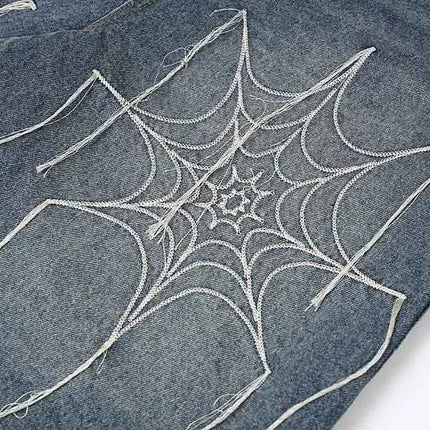Spider web denim shorts coppia American high street dritto gamba larga hip-hop bello retrò allentato casual nuovi pantaloni a cinque quarti