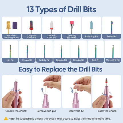 35000RPM Electric Nail Drill Machine Professional Nail Drills for Gel Nails Polish Rechargeable Portable Nail File Manicure Tool