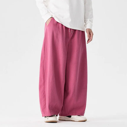 Pantaloni a gamba larga da uomo comodi da indossare Pantaloni casual Pantaloni Harun giapponesi Pantaloni sportivi con coulisse a lanterna da uomo Taglie forti