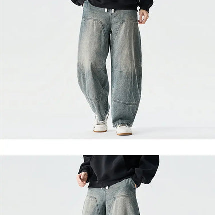 Jeans da Uomo Primavera 2026, Pantaloni in Denim Vintage con Vita Elastica, Jeans Neri da Uomo, Stile Harajuku Hip Hop, Pantaloni Larghi in Cotone Oversize