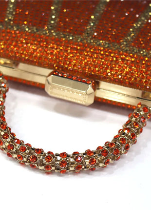 Popular In Nigeria Exquisite Evening Bags With Diamond Design Fashion Handle Clutch Rhinestone Embellished Long Chain Bag PlatiNum